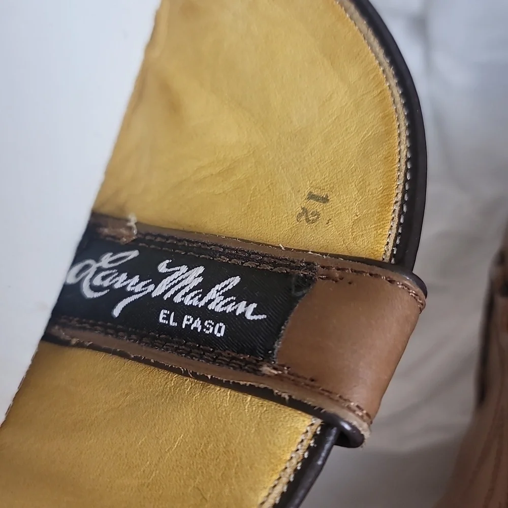 Larry Mahan Vintage Size 8 Leather Tan Taupe Western Cowboy Cowgirl Boots
